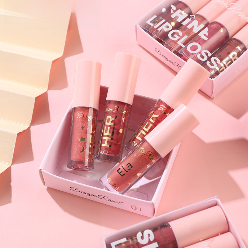 4-Piece Pink Lip Glaze Set for Makeup and Beauty
