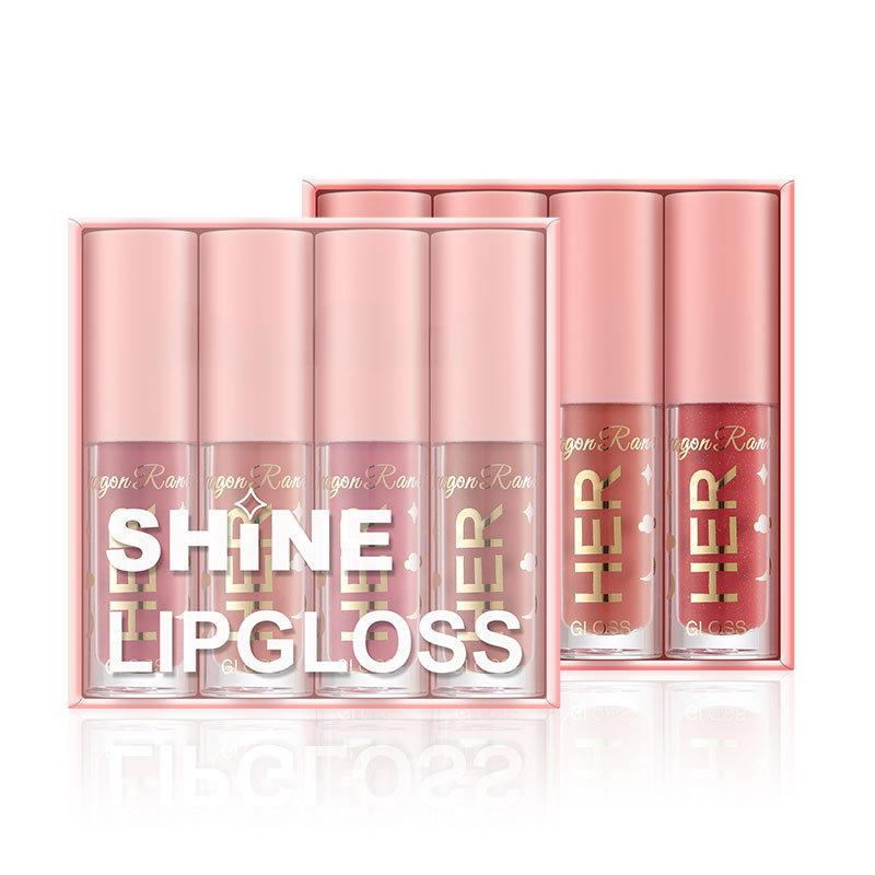 4-Piece Pink Lip Glaze Set for Makeup and Beauty