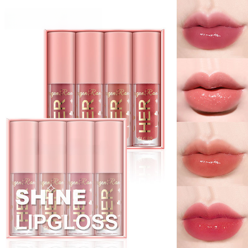 4-Piece Pink Lip Glaze Set for Makeup and Beauty